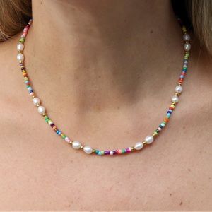 Rainbow Colorful Beaded Freshwater Pearl Choker Necklace